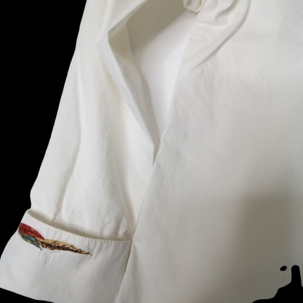 Womens Sharon Young Button-Up Embroidered Collar & Cuff Shirt Top Size L White - Picture 3 of 7